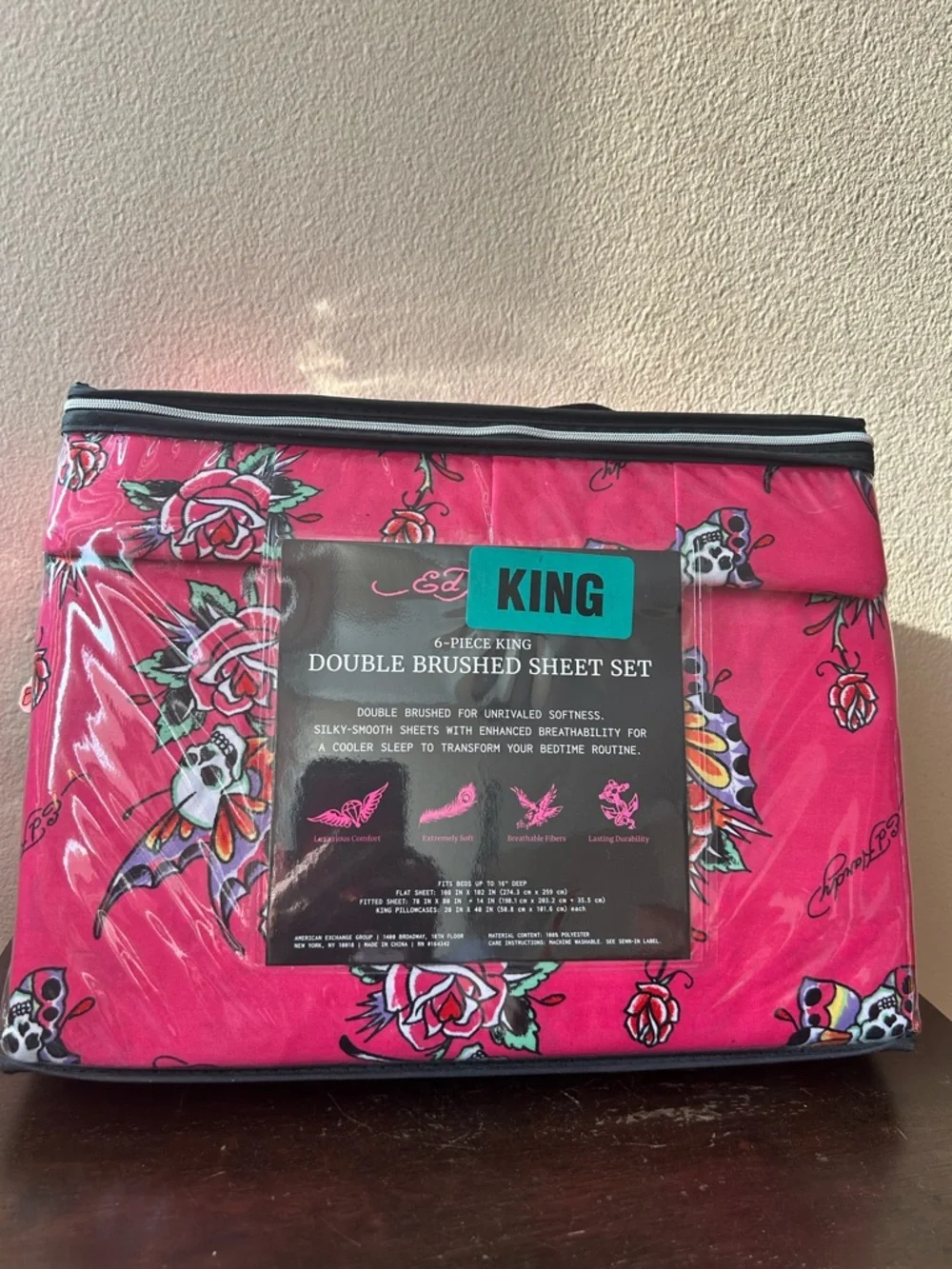 Ed Hardy New King 6 Pc Sheet Set Halloween Skull Butterflies Roses
